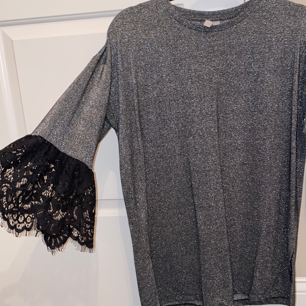 Asos oversized tee lace sleeves, grey light shimmer